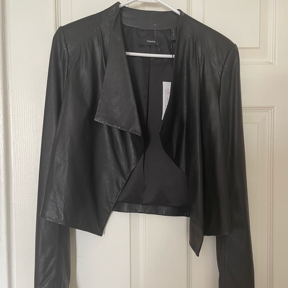 Theory Jackets & Coats Theory Black Crossover Paperweight Leather